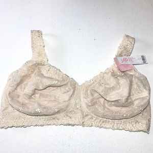 NEW Tan Lace Unlined No Wire Full Coverage Bra 42F